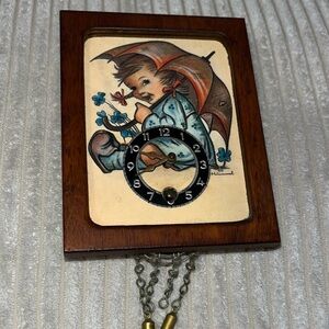 Adorable Vintage Umbrella Girl Hummel Miniature Wall Clock West Germany
